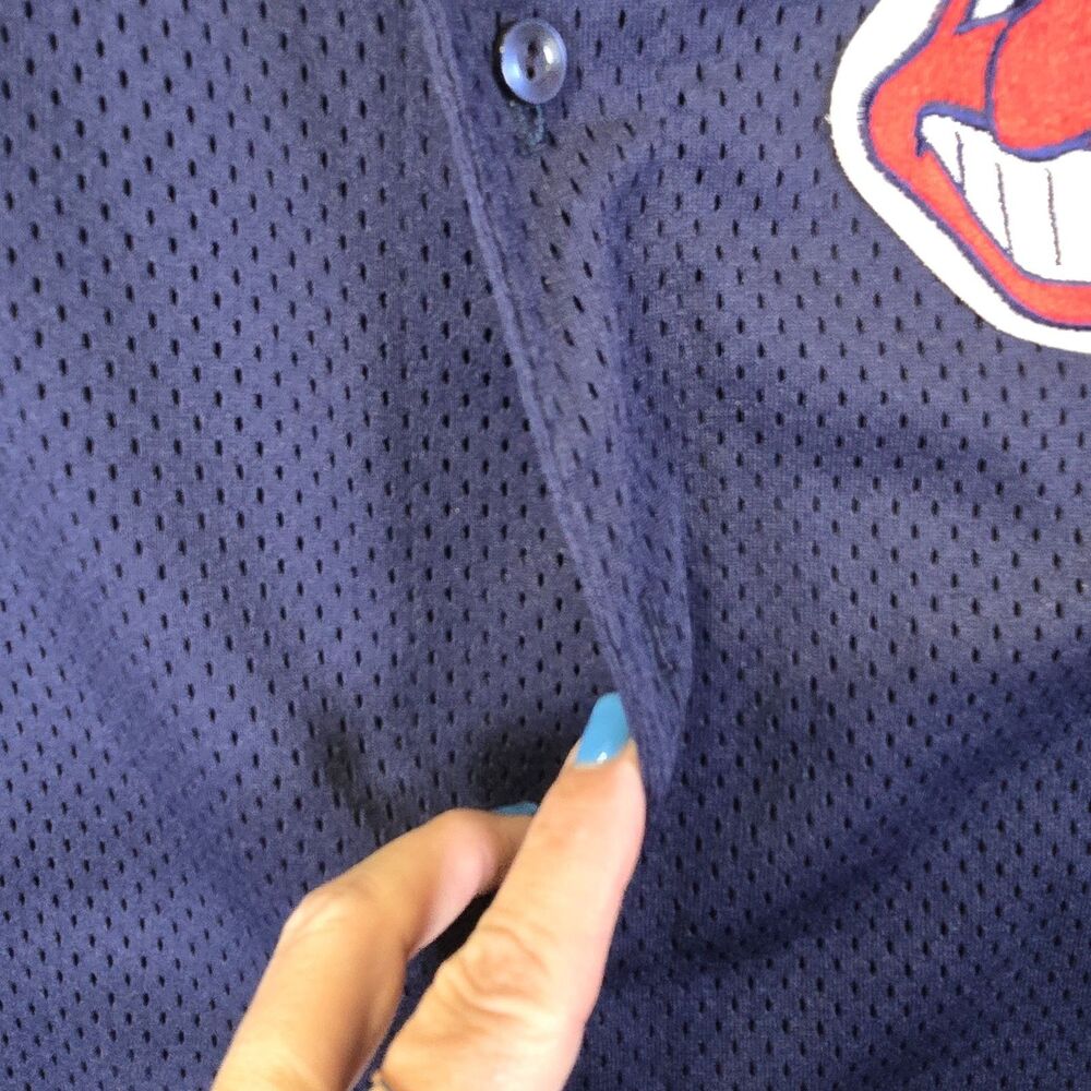 VTG Cleveland Indians Navy Chief Wahoo Jersey Majestic *missing 1 Button And Tag - Picture 2 of 6